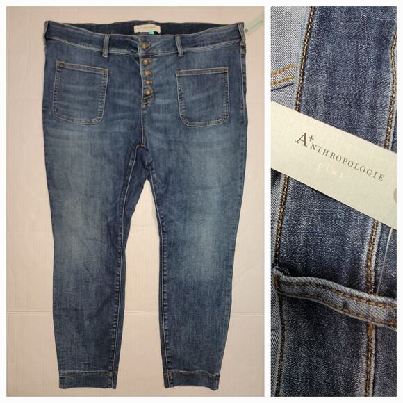 Pilcro By Anthropologie Plus Jeans SZ 22W High Rise Slim Button Fly Crop NEW - Picture 1 of 11